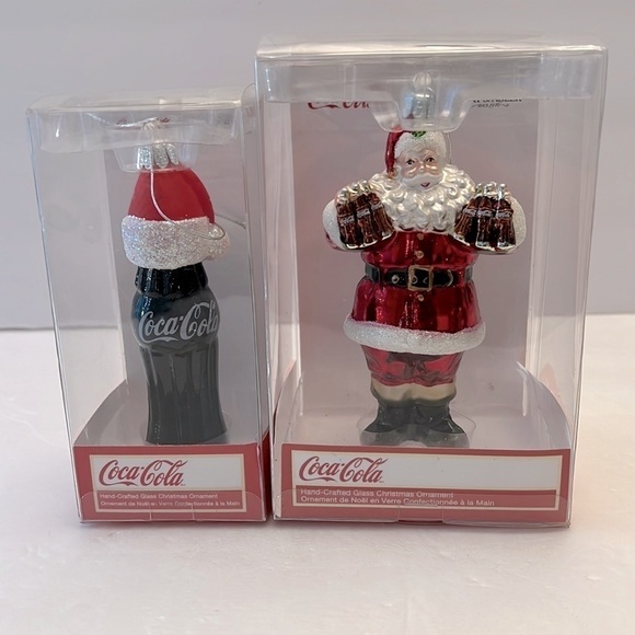 Kurt S Adler Coca Cooa Christmas Ornaments Santa and Coke Bottle 2009 2010 - Picture 1 of 12